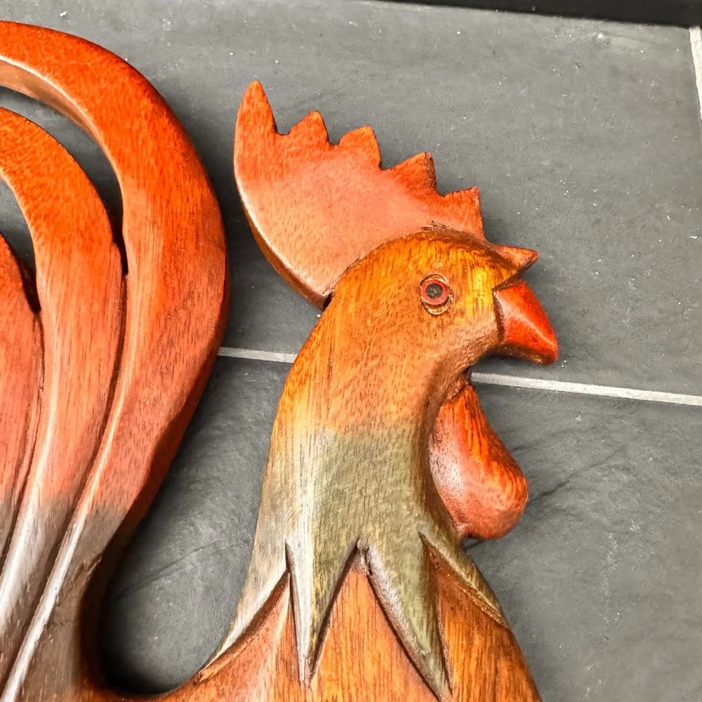 Hand Carved Wooden‎ Rooster Wall Decor Coat Rack, Rustic Farmhouse Decor